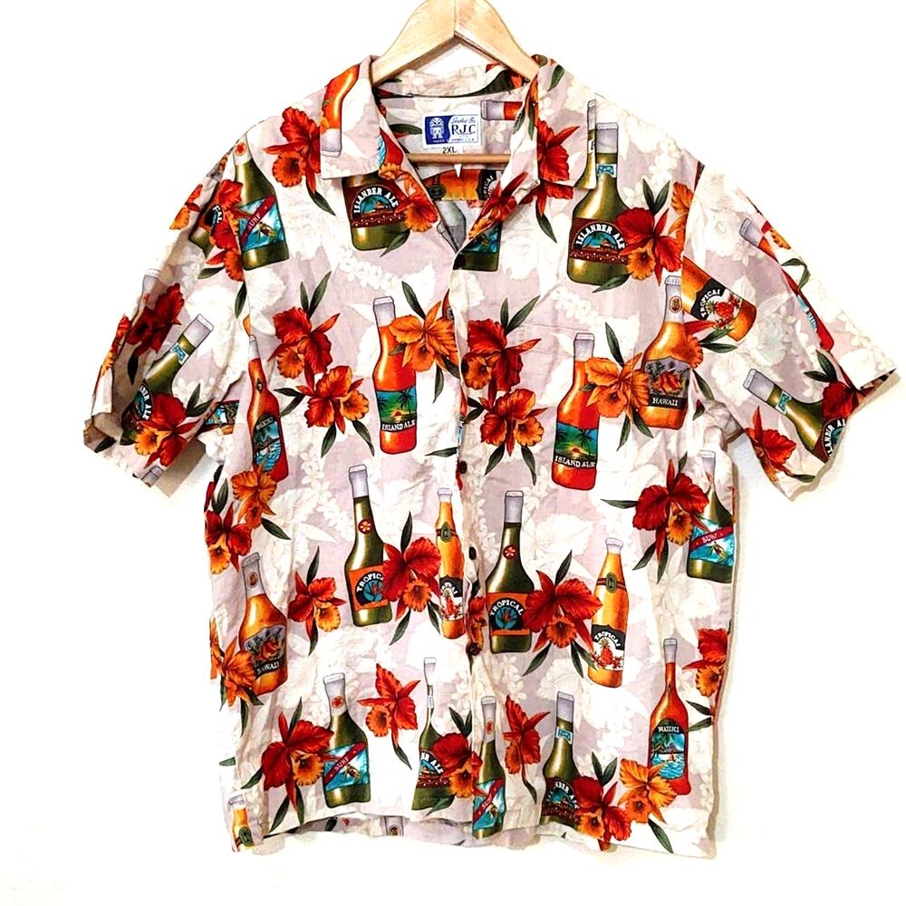 RJC Hawaiian beer bottle button down shirt size XXL